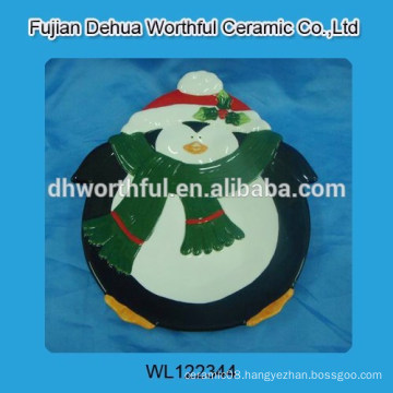 Morden ceramic plate with christmas penguin design